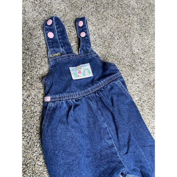 VIntage Lee Denim Dark Wash Overalls Girls 12 Months Jumper Pink Buttons USA - Picture 1 of 5